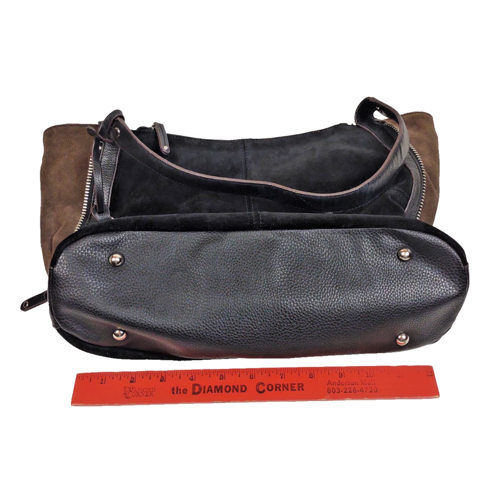 TIGNANELLO Black & Brown Suede/Leather Expandable Hobo Shoulder Bag Handbag - Picture 9 of 13